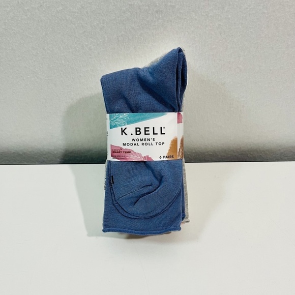 NEW K BELL Women's Modal Roll Top Crew Socks, 5.5-10 Shoe Size, 6 Pairs - Picture 2 of 5